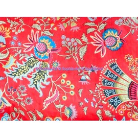 Indian Hand-Block Printed Jaipuri Print Tropical Paisley Floral Ethnic Sanganer Kurti Print Cotton Fabric (Red Mukut, 20 Yards)