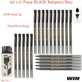 WIN 20 x 0.7mm Ball Pen Triam BLACK Smooth Ballpoint Pens School Office Business
