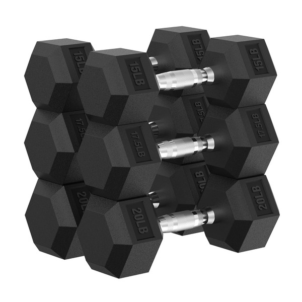 PAPABABE Hex Dumbbell Set, 105 lb Rubber Encased Home Gym