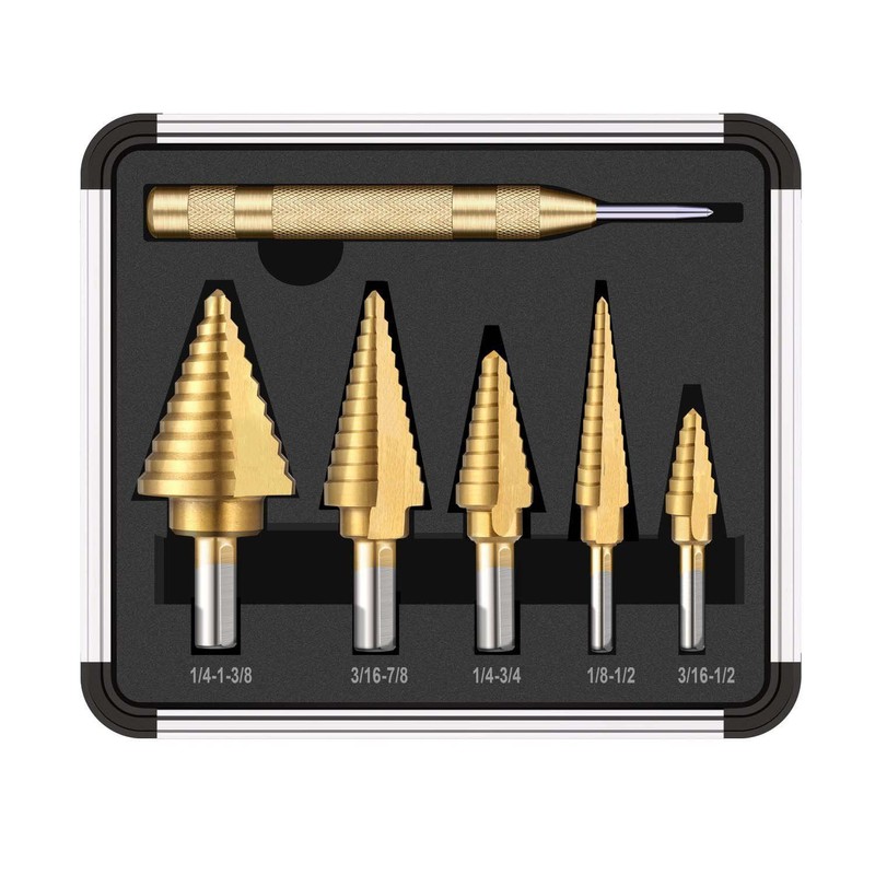 5 PCS Step Drill Bit, Automatic Center Punch, 50 Size