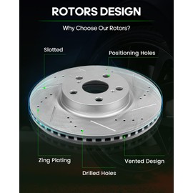 [SCITOO Brake Kits] - (2) Front Drilled and Slotted Brake Rotors (4) Ceramic Pads for 2009-2010 for Pontiac Vibe,2008-2014 for Scion xD,2009-2019 for Toyota Corolla,2009-2013 for Toyota Matrix
