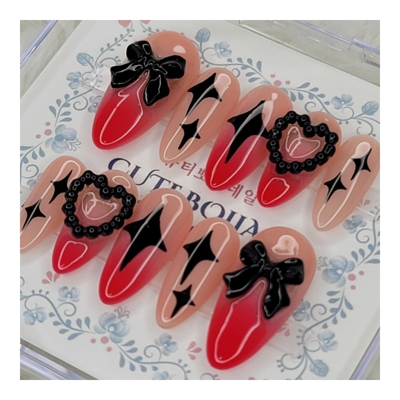 Black Twinkle Handmade Nail Tips - Lipstick / 블랙 트윙클