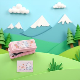 1 Set Pink Mini Stapler with No.12 Staples, Cute Rabbit Pattern Desktop Stapler, Staple Remover, Bookbinding Machine Desk Staplers for Paper Clips Staplers for Office School Home