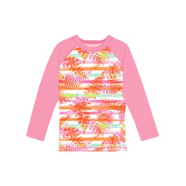 Rash Guard for Kid Girls Tropical Shirts for Swimming Bright Color Long Sleeve Sun Blocking Shirts Pink 7-8 Y