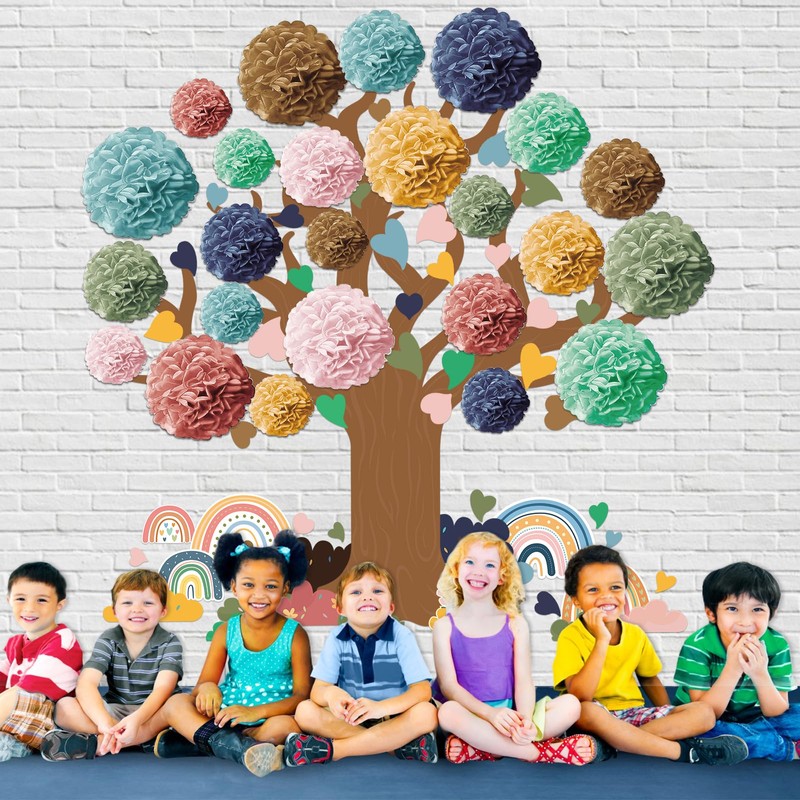 Pajean 84 Pcs Classroom Tree Bulletin Board Set Groovy Hippie