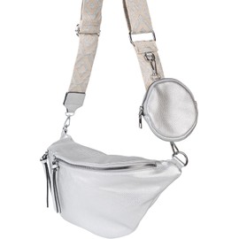 styleBREAKER 02012398 Women's Crescent Moon Crossbody Shoulder Bag Set 3-Piece Shoulder Bag with Pattern Key Chain Purse, silver