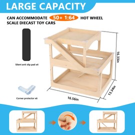 Wooden Display Case For Hot Wheels & Matchbox, 3-Level Large Capacity 1/64 Scale Matchbox Hot Wheels Toy Car Display Case Parking Garage With Ramp Diy Scale Diecast Toy Car Storage Box For 50 Toy Cars