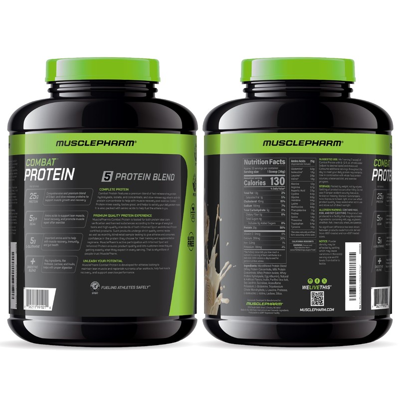 MusclePharm Combat Protein Powder, Vanilla Flavor, Fuels Muscles for Productive