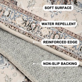 BESTSWEETIE 9x12 Area Rugs for Living Room Washable Non Slip Carpet Low Pile Soft Vintage Print Pattern Rug for Bedroom Dining Room Kitchen Entryway Indoor-Khaki/Beige/Purple/Black/Brick