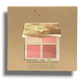 Nō7 | Shimmer Face Palette, 4-in-1 Makeup Set with 2x Blush, 1x Highlighter & 1x Bronzer | Delicate Shimmers & Velvety Mattes That Blend Effortlessly For Intense Colour Payoff | 2.8g Each