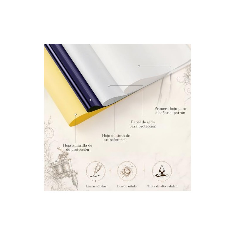 50 Hojas Papel Hectografico Tattoo,Papel Transfer Térmico para Tatuaje