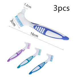 qiangXINGYai 3 Pcs Denture Cleaning Brush Portable Cleaning Brush False Teeth Brushes for Denture Care Denture Cleaner with Multi-Layered Soft Bristles and Dual Angled