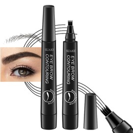 evpct SUAKE 2Pcs Black Magic Microblading Eyebrow Contouring Pen Pencil, 4 Tipped Precise Brow Pen with Sponge Micro-Fork Tips Applicator, Create Natural Looking Brows Eyebrow Makeup Long Lasting