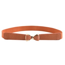 Syuer Women's 1" Width Bow Skinny Elastic Waist Belt - Stretchy Thin Belt (XXL-XXXL (35"-45"), Brown)