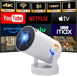 Projector, Portable Mini Projector with WiFi 6 and Bluetooth 5.0, Smart Projector 4K 1080P Support, 280 ANSI Lumens, Auto Keystone Video Projector for Bedroom Home Outdoors (White)