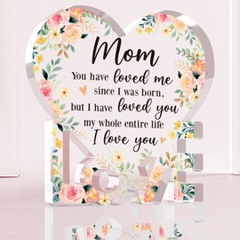 Mothers Day Mom Gifts Loved You Floral Heart Acrylic Desk Decor Christmas Valentines Day Birthday Appreciation Gift for Moms Mother Acrylic Signs for Home Bedroom Room Shelf Table Decor
