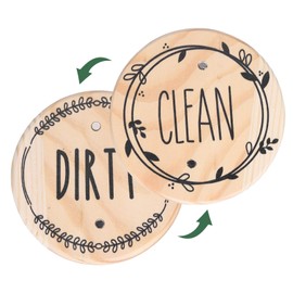 uxcell Dishwasher Magnet Clean Dirty Sign Round Magnetic Dishwasher Indicator Wood Double-Sided Non-Scratch Sign with Stickers for Dishwasher Kitchen Hotel, Beige