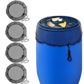 Mesh Cover for Rain Barrel 4 Pcs, 37.4 Inch Rain Barrels Screen Water Bucket Covers Net with Drawstring to Keep Leaves and Debris Out for Outdoor Bucket Collection, Black