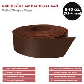 ELW Grass Fed Leather 8-10 oz. (3-4mm) 1.5"x72" (3.81x182.88cm) Bourbon Brown Full Grain Cowhide Belt Blank, Straps Tooling, Holsters, Saddle Bags, Sheaths, Furniture Accent, Restoring Chairs
