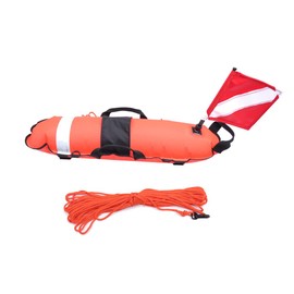 Hopbucan Inflation Marker Buoy Signal Float with Flag and Rope,for Freediving Snorkeling,Red