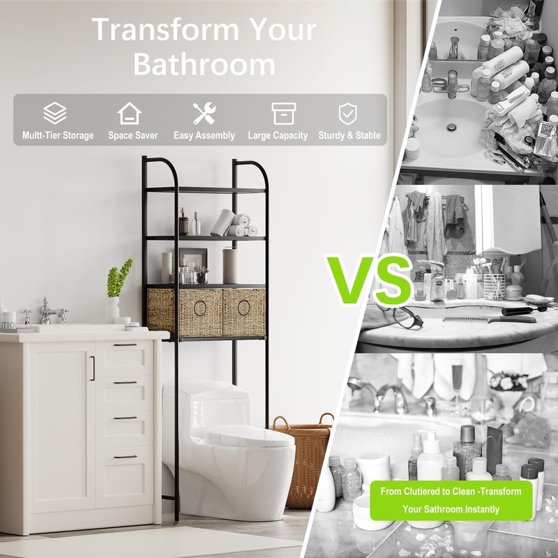 Zhongma 4-Tier Over The Toilet Storage with 2 Baskets, Metal