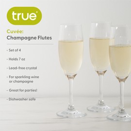 True Cuvée Champagne Flutes, Elegant Champagne Glasses Gift Set, Perfect for Sparkling Wine, Prosecco, Mocktails, Wedding Gifts, Housewarming, Home Bar Accessories, 7 oz, Set of 4