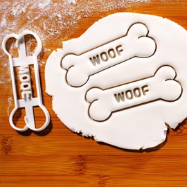 BAKERLOGY WOOF Dog Bone Shape Cookie Cutter - Detailed Cookie Cutter Design for Baking and Crafting, Ideal for Fondant, Dough, Clay
