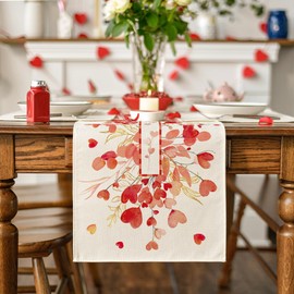 Artoid Mode Red Heart Branch Valentine's Day Table Runner, Seasonal Leaf Kitchen Dining Table Decoration for Home Party Decor 13x72 Inch