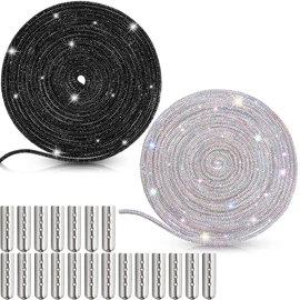 MTLEE Rhinestone Shoe Laces Bling Shoe Laces Rhinestone Diamond Hoodie String Glitter Cords for Sneakers with Aglets(5.47 Yards,White AB Color, Black)