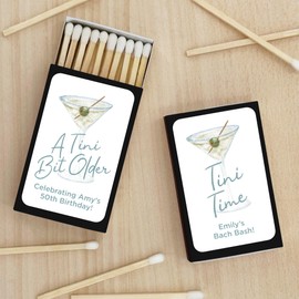 Best Day Ever Spot Custom Match Boxes, A Tini Bit Older, Custom Party Favor, Bachelorette Favors, Martini Birthday Party Favors (Set of 50 Matchboxes) (Black Box)