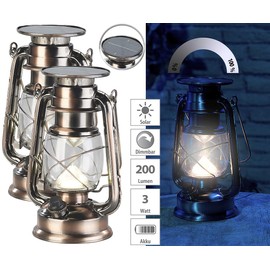 Lunartec Solar Lanterns Dimmable: Set of 2 Bright Solar LED Storm Lamps, 200lm, 3W, Warm White, Bronze (Dimmable Solar LED Storm Lamp, Hanging Outdoor Lamp)
