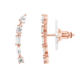 PAVOI 14K Rose Gold Plated Sterling Silver Post Constellation Ear Climbers | 6 Stone Ear Crawler Earrings for Women