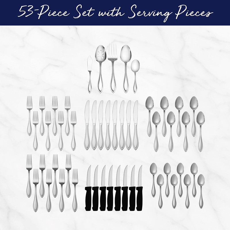 Pfaltzgraff American Bead 53-Piece Stainless Steel Flatware Set with Serving