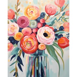 Natuyalo Flowers Paint by Numbers Kit for Adults - Flowers in a Vase Paint by Number on Canvas Without Frame, DIY Acrylic Painting for Ideal Gift Home Wall Decor (16x20 Inch)