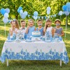 3 Pack Blue Floral Disposable Plastic Tablecloths, 54 x 108