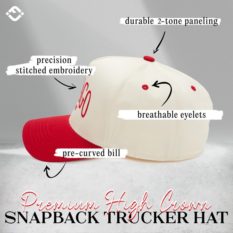 Two Tone Vintage Snapback Hat - Chicago - Red/Beige