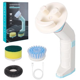 Palksky Electric Wand Compatible with Scrub Daddy/Mommy Sponges, Smile Sponge Dish Wand with Handle, 4 Replaceable Brush Heads, Smiley Sponge Handle for Cooker, Oven, Stove, Sink, Reduce Hand Fatigue