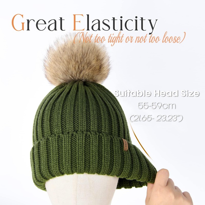FURTALK Womens Winter Beanie Hat Fleece Lined Faux Fur Pom