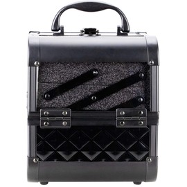 3.8mm Armored Acrylic Makeup Train Case Organizer Storage Portable Travel Cosmetic 2 Pull Out Trays with Mirror by Ver Beauty (Armored Acrylic Black Diamond)