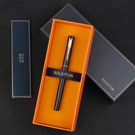 SAQIANG BOLEITUN Metal Fountain Pen Gift Set, Matte Black with Gold Trim, Heavyweight, Luxury Writing Instrument for Business Office
