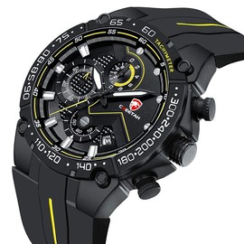 CHEETAH Mens Chronograph Watch Outdoor Waterproof Military Tactical Style Yellow Quartz Sports Watches for Men with Rubber Strap
