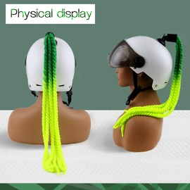 Helmet Pigtails，Helmet Curly Ponytail Helmet Hair with Suction Cup for Motor Bike 1PCS (Dark Green/Light Green)