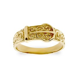 Jewelco London Kids Solid 9ct Yellow Gold Carved Buckle Baby Ring
