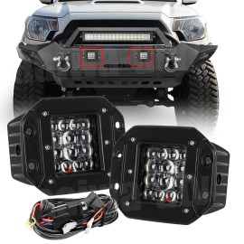 yeego_offroad Pair LED Work Lights Flush Mount Flood Cube Pods Backup Reverse Offroad + Wiring