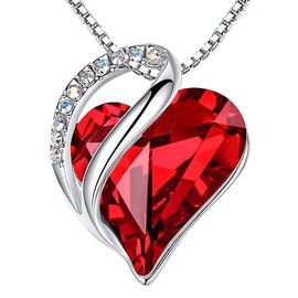 Necklaces for Women, Infinity Love Birthstone Heart Pendant with Ruby Garnet Red Crystal for January July, Birthday Jewelry Gifts for Her, Mom, and Wife, Silver Plated, 18" + 2" Adjustable Chain
