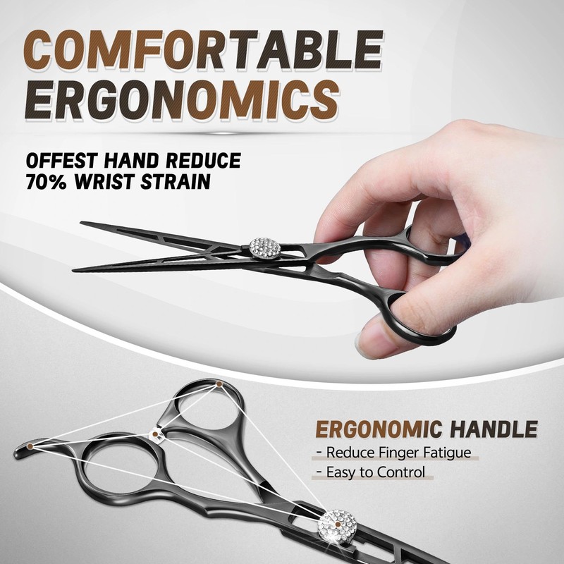 JASON Hair Cutting Scissors Shears - 6" Professional Ergonomic Black