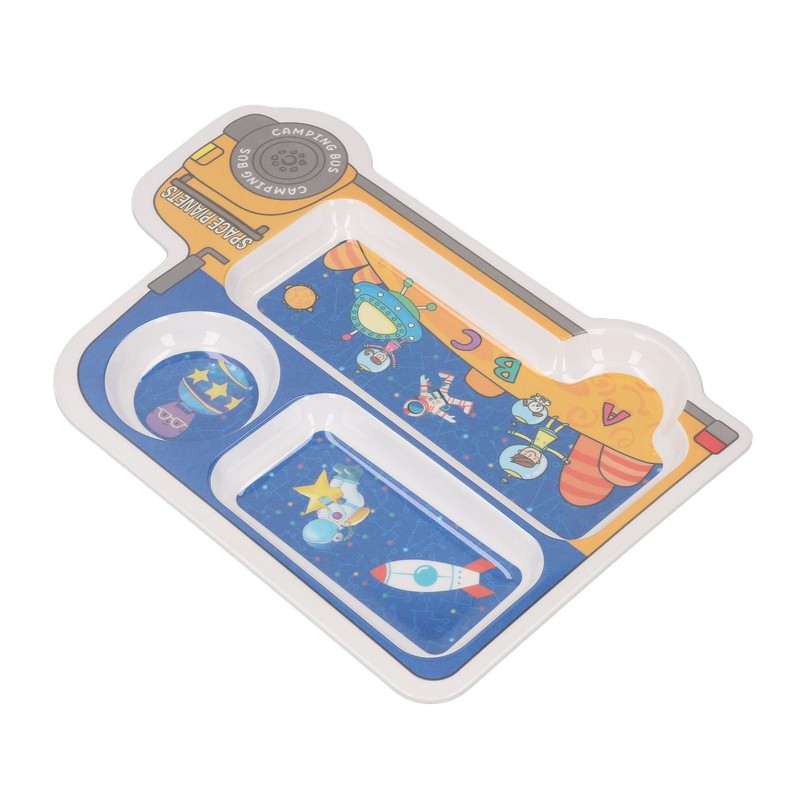 Kids Dinner Plate with Spoon Bamboo Fiber Divided Plates Cartoon