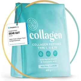 Alpha Foods Collagen Powder, Premium Collagen Hydrolysate, Peptides Type 1, 2 & 3, High Dose Collagen Powder with Hyaluronic Acid and Elastin, Tasteless, Made in Germany, 400 g