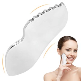 ASTWEU Gua Sha Facial Tool, Stainless Steel Guasha Comb, Manual Metal Massage Tool for Eyes, Face, Neck, Body, Tightens Skin, Reduces Puffiness and Relieves Fatigue
