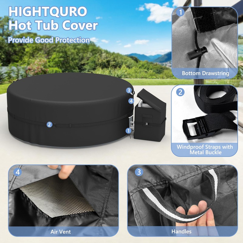 HIGHTQURO Portable Hot Tub Cover with Heater Pump Cover,Full Coverage